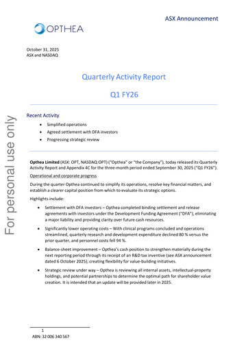 Thumbnail Opthea Quarterly Report 2026-q1