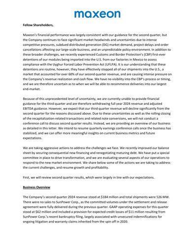 Thumbnail Maxeon Solar Technologies Quarterly Report 2024-q2