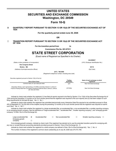 Miniature State Street Corporation
 Rapport trimestriel 2026-q2
