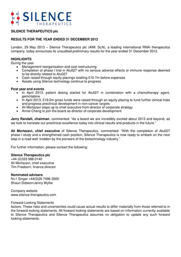 Thumbnail Silence Therapeutics Financial Report 2012