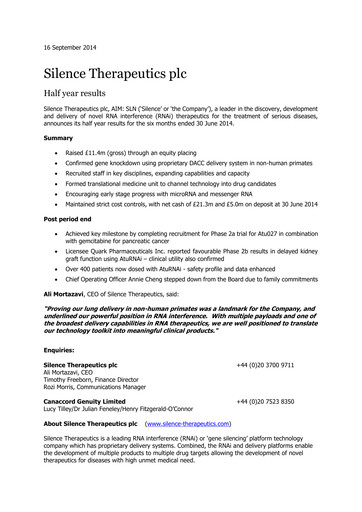 Thumbnail Silence Therapeutics Half-year Report 2014-h1