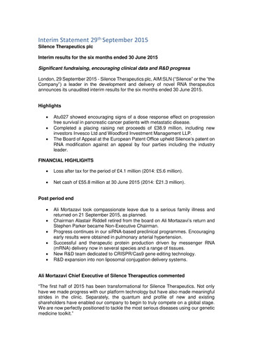Thumbnail Silence Therapeutics Half-year Report 2015-h1