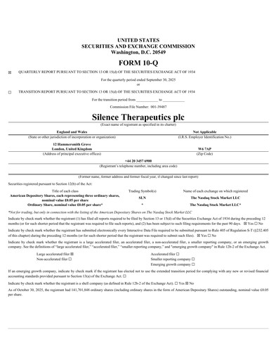 Thumbnail Silence Therapeutics Quarterly Report 2025-q3