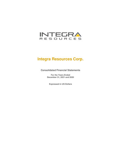Thumbnail Integra Resources Financial Statement 2021