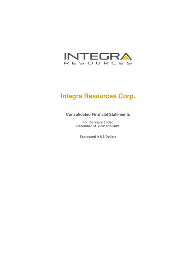 Thumbnail Integra Resources Financial Statement 2022