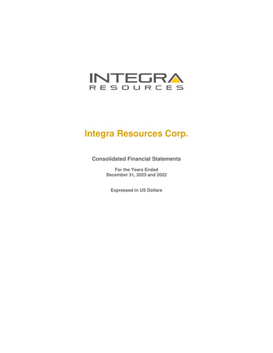 Thumbnail Integra Resources Financial Statement 2023