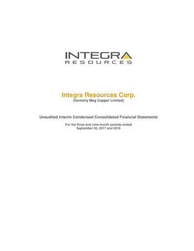 Thumbnail Integra Resources Quarterly Report 2017-q3