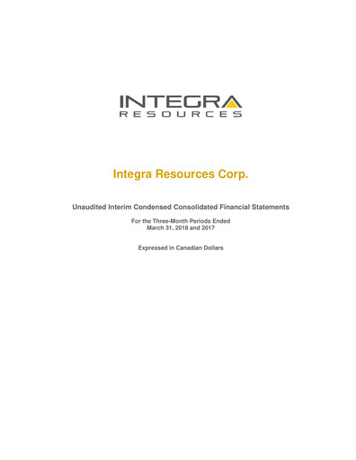 Thumbnail Integra Resources Quarterly Report 2018-q1