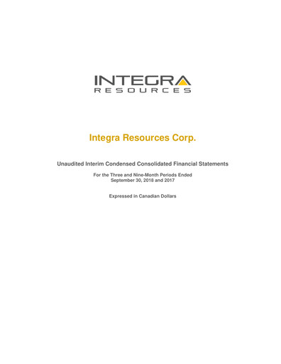 Thumbnail Integra Resources Quarterly Report 2018-q3