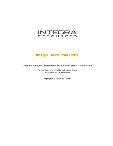 Thumbnail Integra Resources Quarterly Report 2019-q3