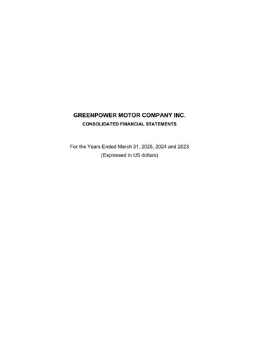Thumbnail GreenPower Motor Company Financial Statement fy2025
