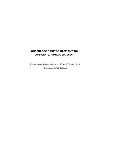 Thumbnail GreenPower Motor Company Financial Statement fy2026