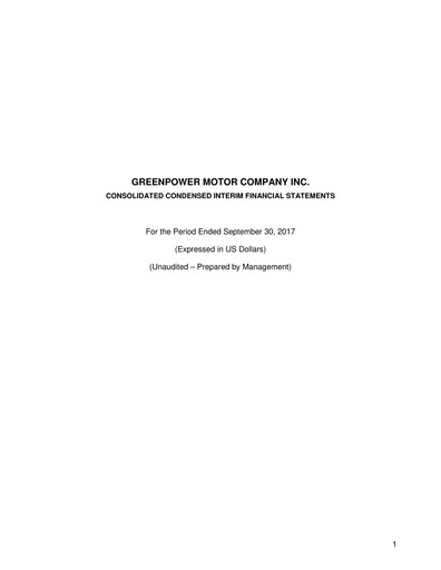 Thumbnail GreenPower Motor Company Quarterly Report fy2018-q2