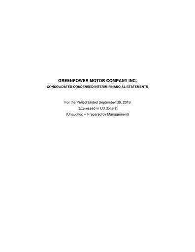Thumbnail GreenPower Motor Company Quarterly Report fy2019-q2