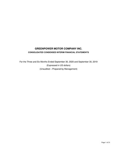 Thumbnail GreenPower Motor Company Quarterly Report fy2021-q2