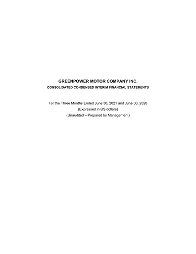 Thumbnail GreenPower Motor Company Quarterly Report fy2022-q1