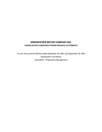Thumbnail GreenPower Motor Company Quarterly Report fy2022-q2