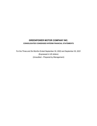 Thumbnail GreenPower Motor Company Quarterly Report fy2023-q2