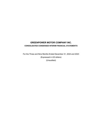 Thumbnail GreenPower Motor Company Quarterly Report fy2025-q3