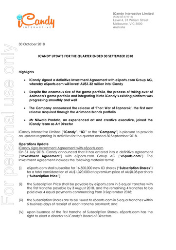Vorschaubild iCandy Interactive Quartalsbericht 2018-q3