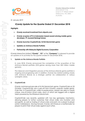 Vorschaubild iCandy Interactive Quartalsbericht 2018-q4