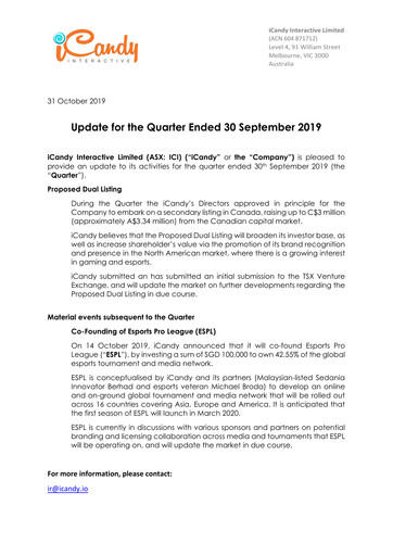 Vorschaubild iCandy Interactive Quartalsbericht 2019-q3