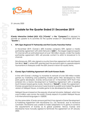 Vorschaubild iCandy Interactive Quartalsbericht 2019-q4