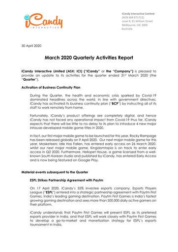 Vorschaubild iCandy Interactive Quartalsbericht 2020-q1