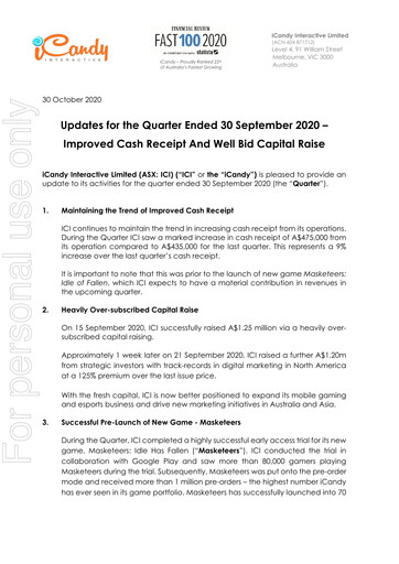 Vorschaubild iCandy Interactive Quartalsbericht 2020-q3