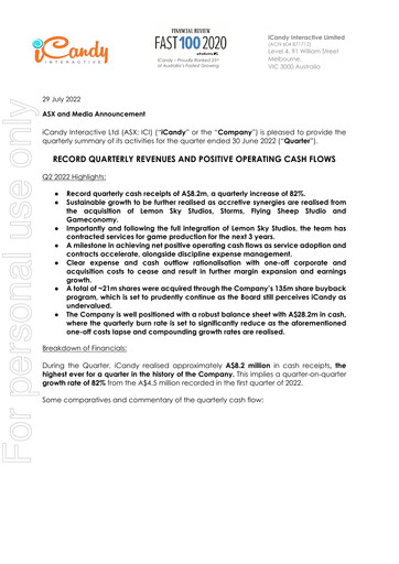 Vorschaubild iCandy Interactive Quartalsbericht 2022-q2
