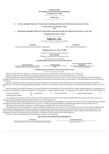 Thumbnail Tapestry Annual Report 2021-2022