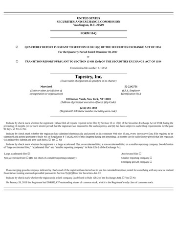 Thumbnail Tapestry Quarterly Report 2017-2018-q2