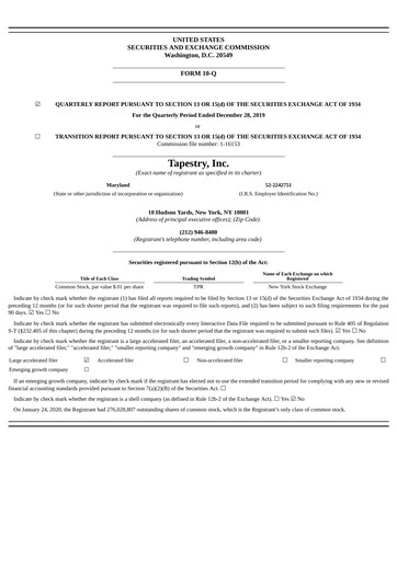 Thumbnail Tapestry Quarterly Report 2019-2020-q2