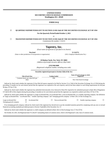 Thumbnail Tapestry Quarterly Report 2021-2022-q1