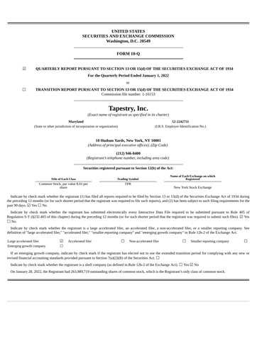 Thumbnail Tapestry Quarterly Report 2021-2022-q2
