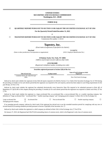 Thumbnail Tapestry Quarterly Report 2022-2023-q2