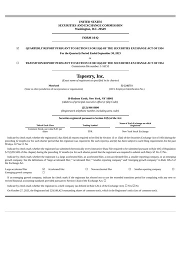 Thumbnail Tapestry Quarterly Report 2023-2024-q1
