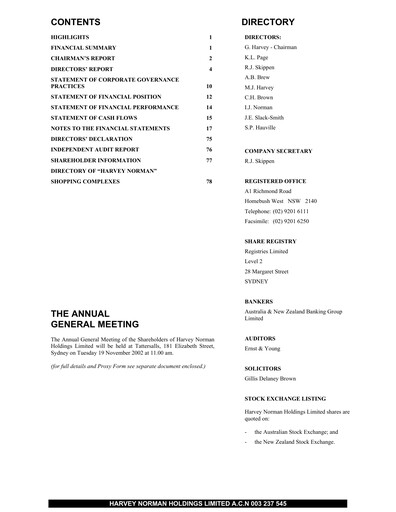 Thumbnail Harvey Norman Annual Report 2002