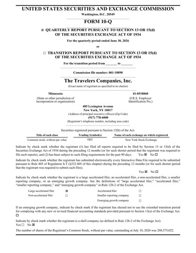 Thumbnail The Travelers Companies Quarterly Report 2026-q2