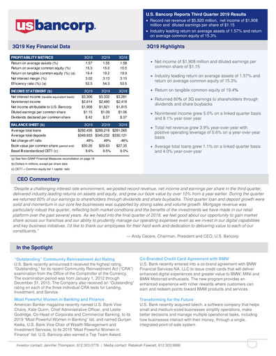 Thumbnail U.S. Bancorp Quarterly Report 2019-q3