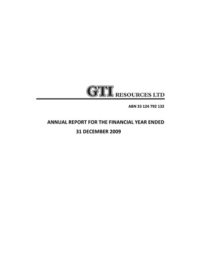Thumbnail GTI Energy Annual Report 2009