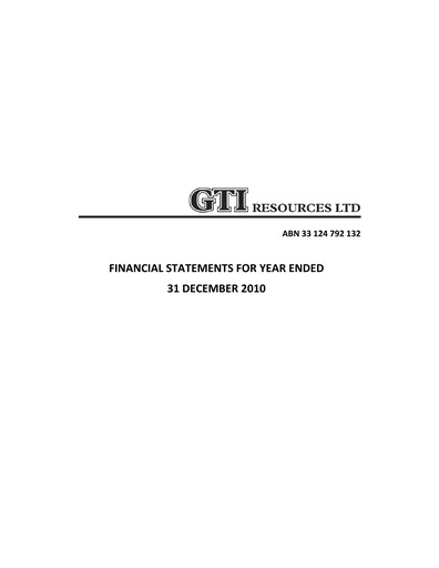 Thumbnail GTI Energy Annual Report 2010