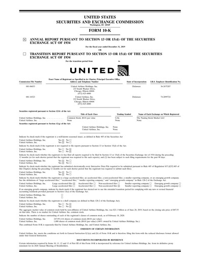 Thumbnail United Airlines Holdings
 Annual Report 2019