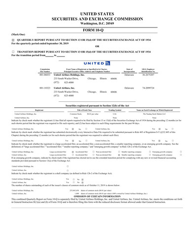 Thumbnail United Airlines Holdings
 Quarterly Report 2019-q3