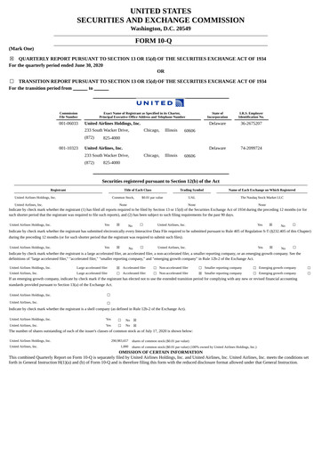 Thumbnail United Airlines Holdings
 Quarterly Report 2020-q2