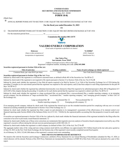 Thumbnail Valero Energy Annual Report 2023