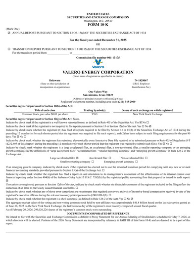 Thumbnail Valero Energy Annual Report 2025