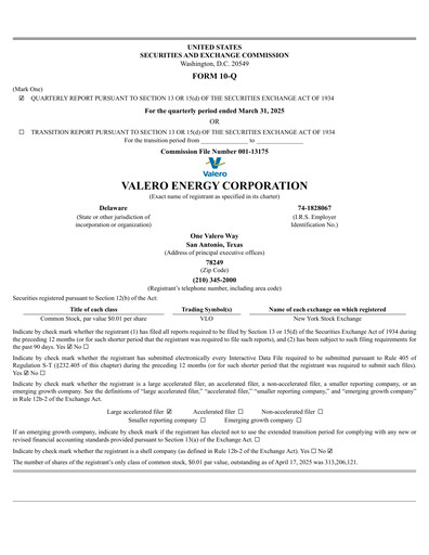 Thumbnail Valero Energy Quarterly Report 2025-q1