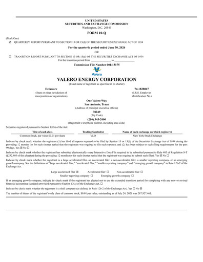 Miniature Valero Energy Rapport trimestriel 2026-q2