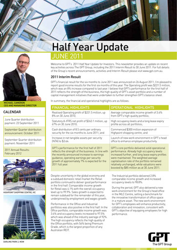 Thumbnail GPT Group
 Half-year Report 2011-h1